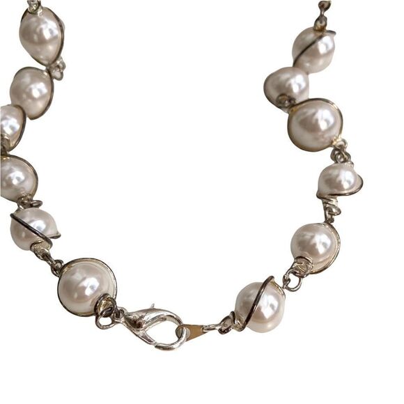 Long Necklace Faux White Pearl - Picture 3 of 5